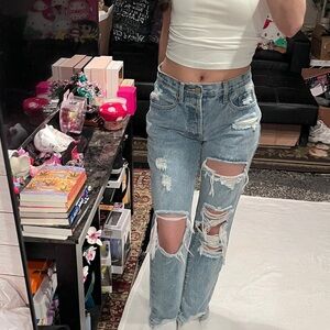 fashion nova high waisted distressed straight leg jeans